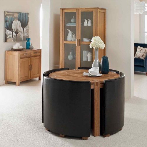 Our small kitchen tables range include the Vale oak round table