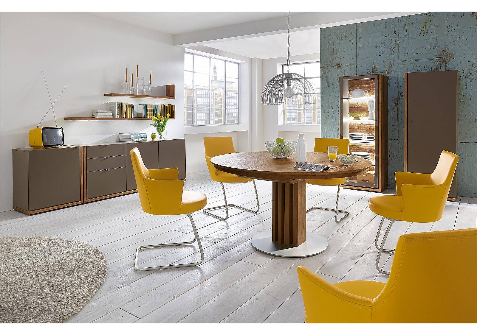 Walnut round extending dining table deals