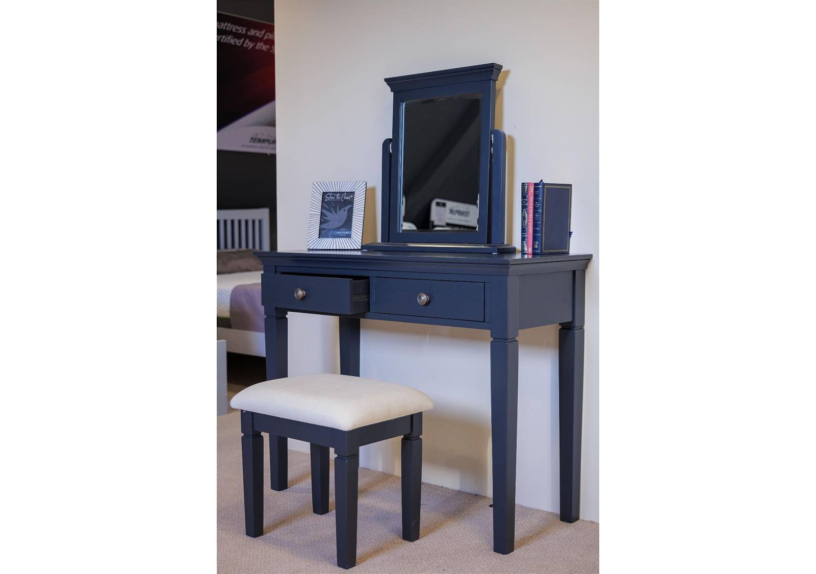 Navy blue shop dressing table stool